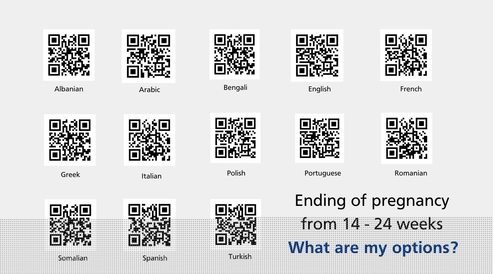 Ending of pregnancy QR codes in different languages